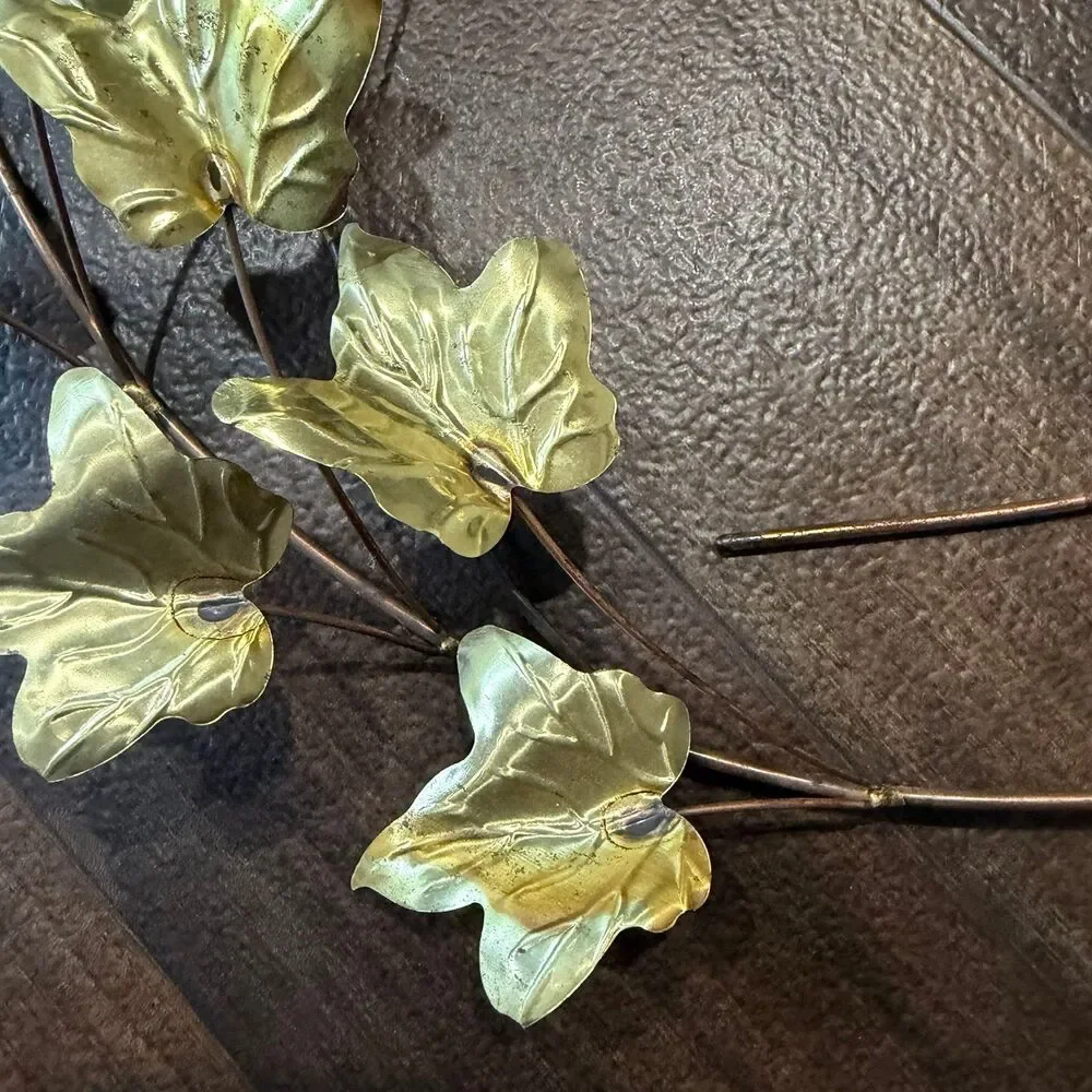 Vintage MCM Home Interiors Homco Gold Tone Leaf Wall Hanging Decor Set of 2